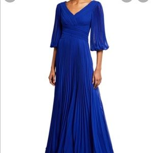 Rickie Freeman for Teri Jon cobalt pleated evening gown